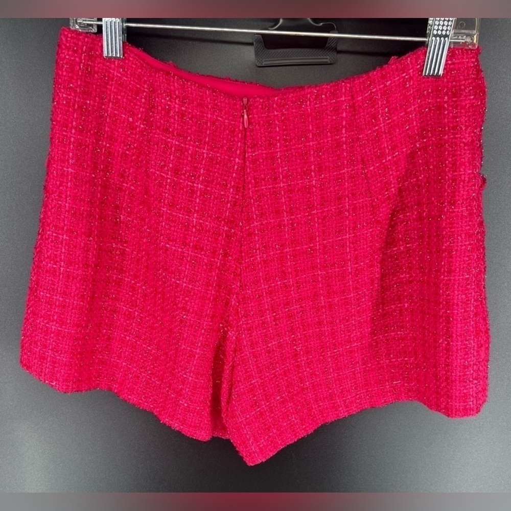 Pant’s Store Hot Pink Chic High Waisted Tweed Shorts With Fringe Size Medium M - Picture 3 of 10